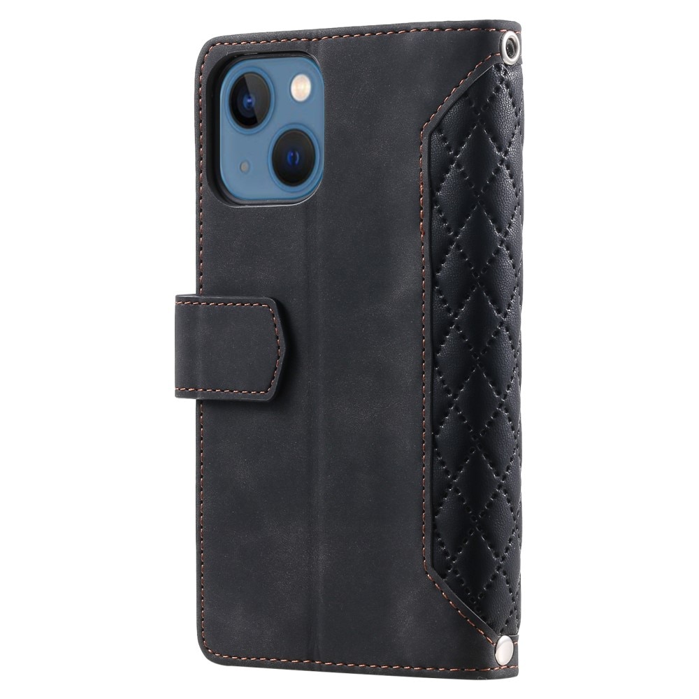 Étui portefeuille matelassée pour iPhone 15 Plus, noir
