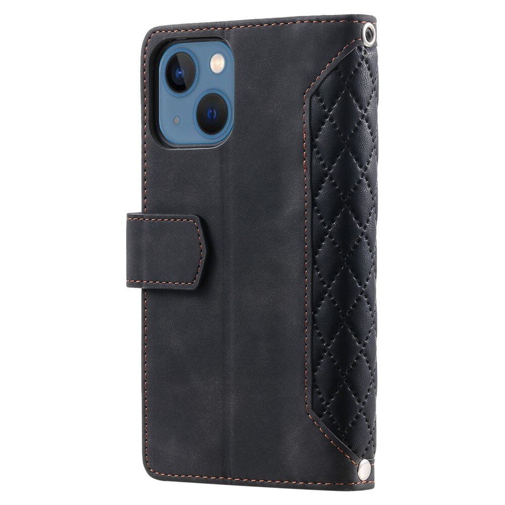 Étui portefeuille matelassée pour iPhone 15 Plus, Noir