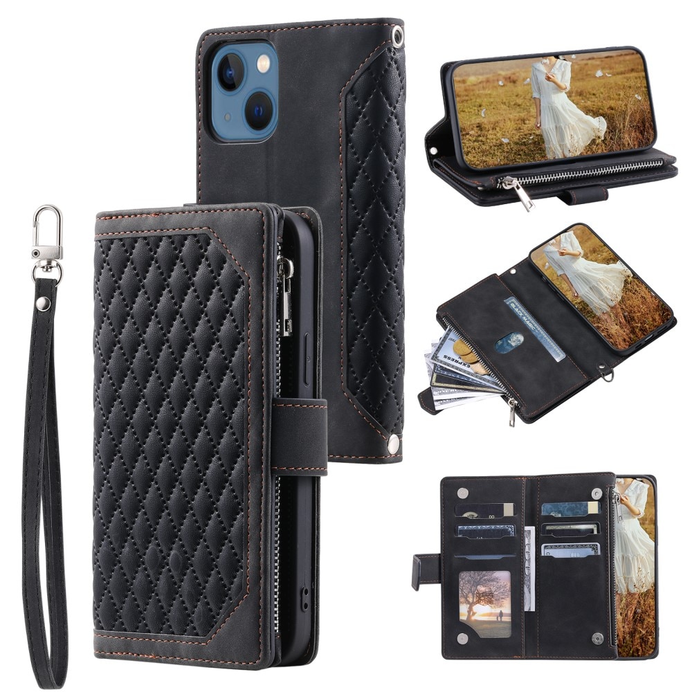 Étui portefeuille matelassée pour iPhone 15 Plus, Noir