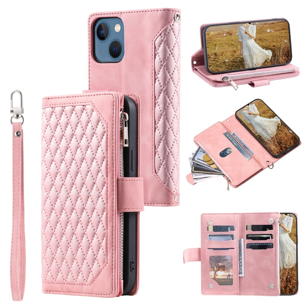 Étui portefeuille matelassée pour iPhone 15 Plus, rose