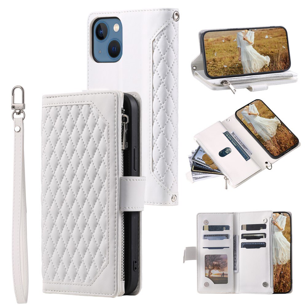 Étui portefeuille matelassée pour iPhone 15 Plus, Blanc