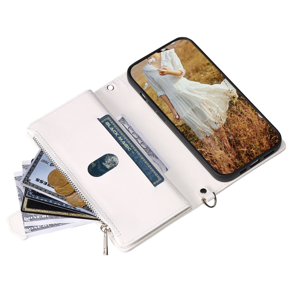 Étui portefeuille matelassée pour iPhone 15 Plus, blanc