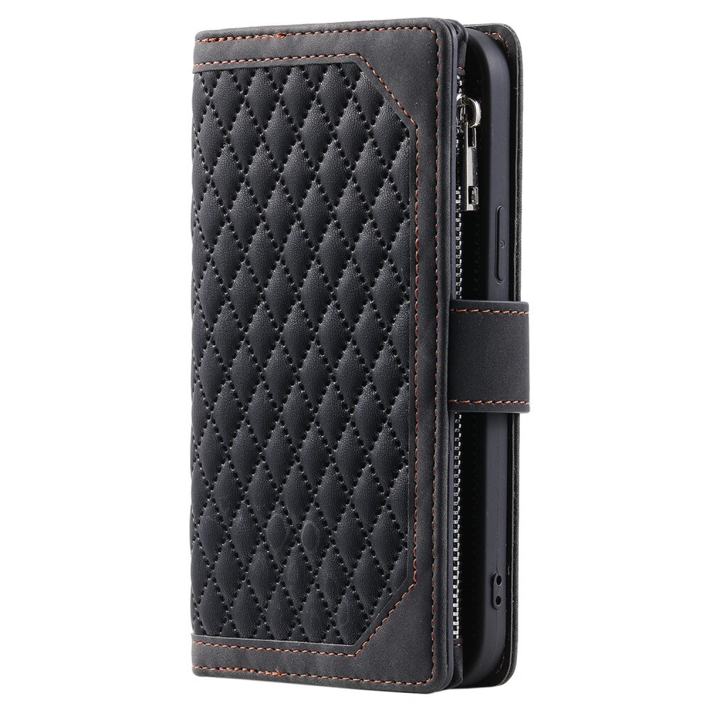 Étui portefeuille matelassée pour iPhone 15 Pro, Noir