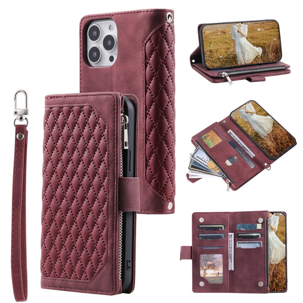 Étui portefeuille matelassée pour iPhone 15 Pro Max, Rouge