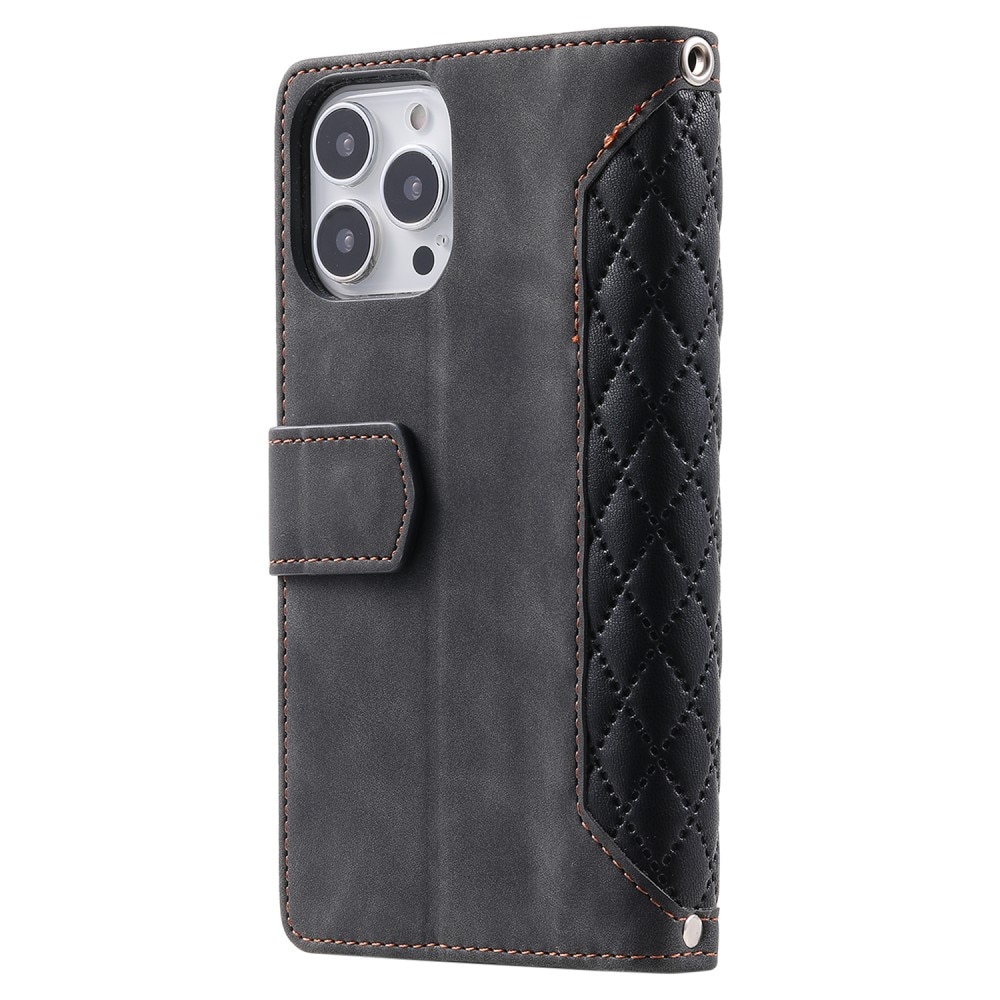Étui portefeuille matelassée pour iPhone 15 Pro Max, noir