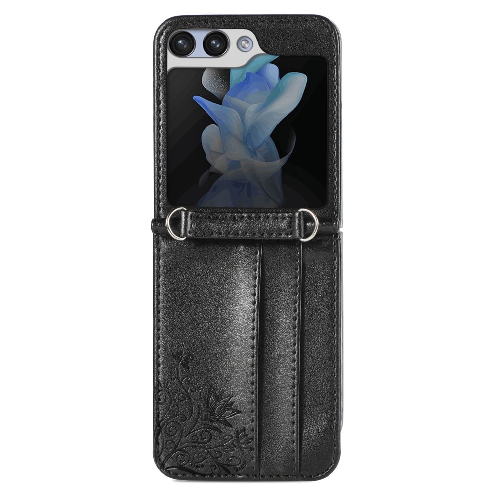 Étui en cuir à papillons pour Samsung Galaxy Z Flip 5, noir