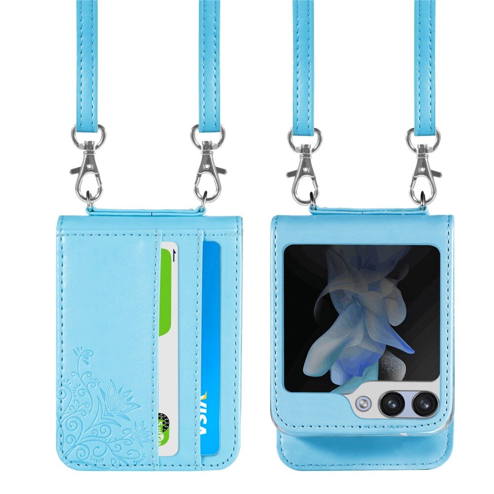 Étui en cuir à papillons pour Samsung Galaxy Z Flip 6, bleu