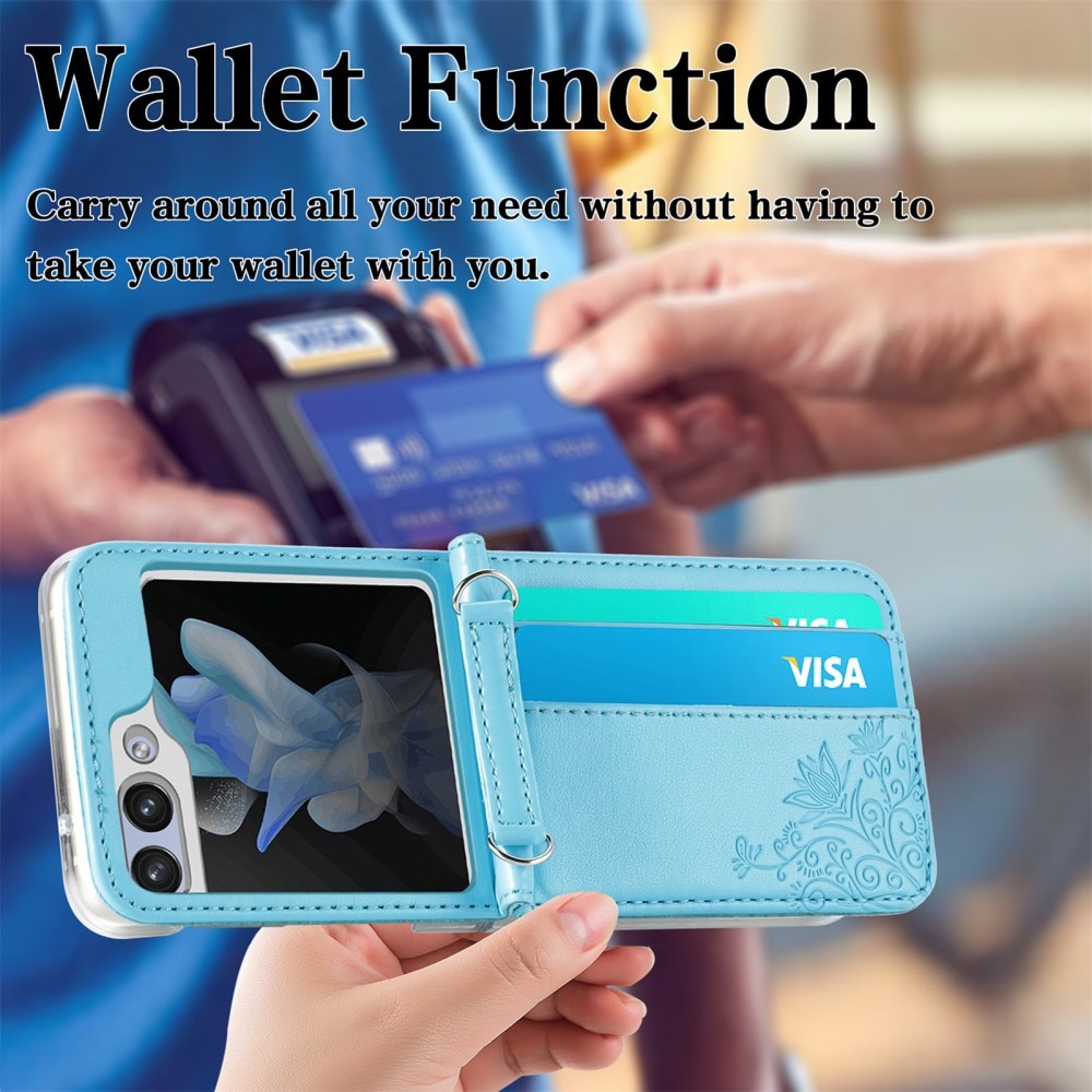 Étui en cuir à papillons pour Samsung Galaxy Z Flip 6, bleu