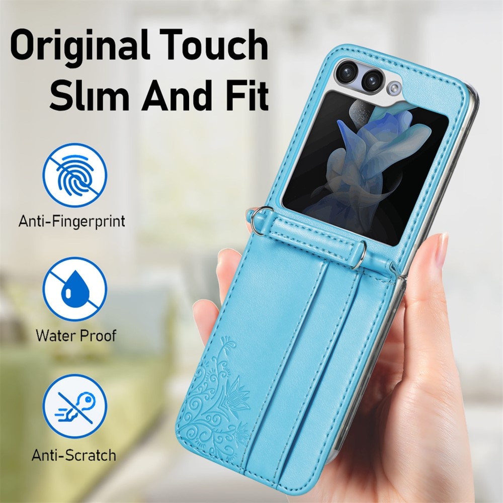 Étui en cuir à papillons pour Samsung Galaxy Z Flip 6, bleu