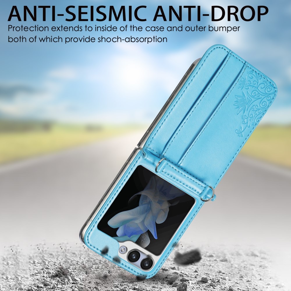 Étui en cuir à papillons pour Samsung Galaxy Z Flip 6, bleu