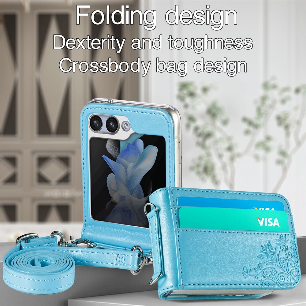 Étui en cuir à papillons pour Samsung Galaxy Z Flip 6, bleu