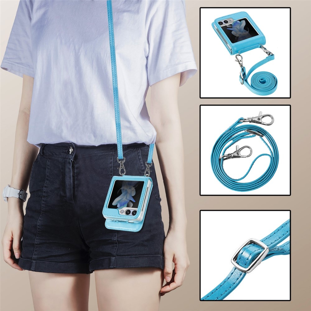 Étui en cuir à papillons pour Samsung Galaxy Z Flip 6, bleu