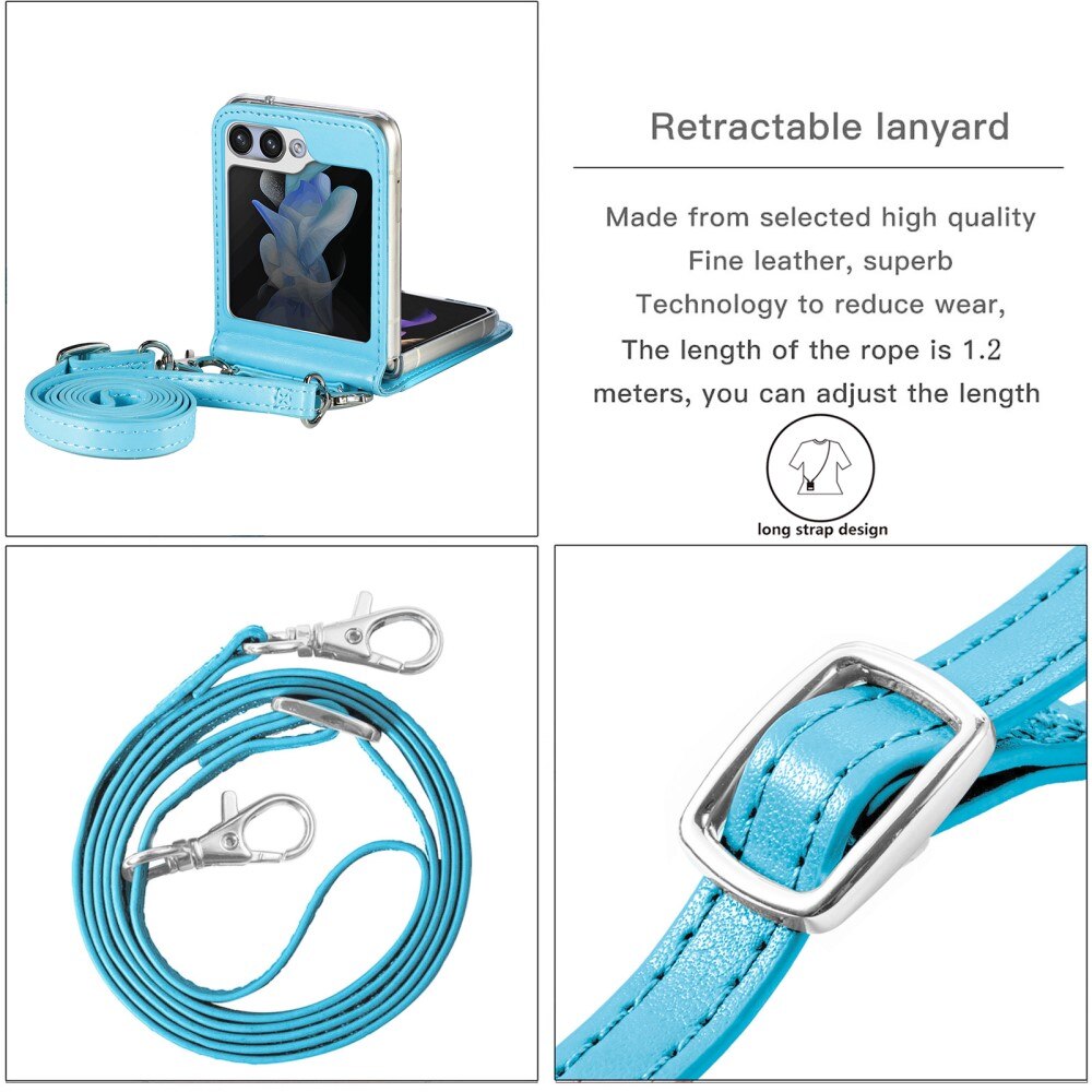 Étui en cuir à papillons pour Samsung Galaxy Z Flip 5, bleu