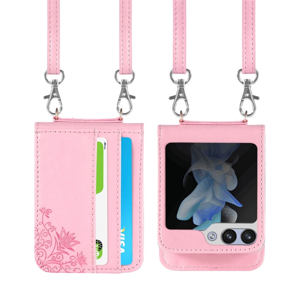 Étui en cuir à papillons pour Samsung Galaxy Z Flip 5, rose