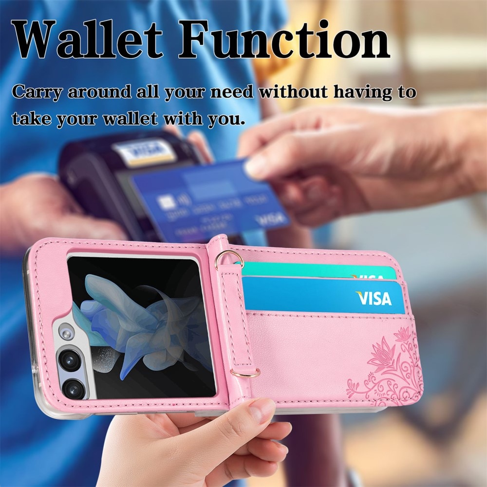 Étui en cuir à papillons pour Samsung Galaxy Z Flip 5, rose