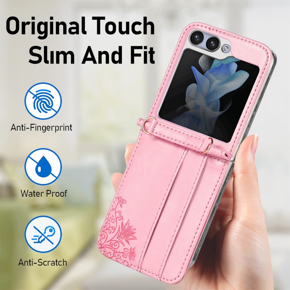 Étui en cuir à papillons pour Samsung Galaxy Z Flip 5, rose