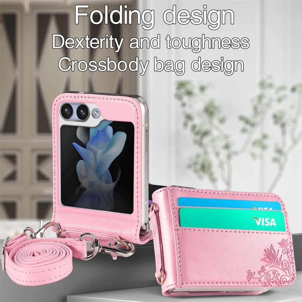 Étui en cuir à papillons pour Samsung Galaxy Z Flip 5, rose