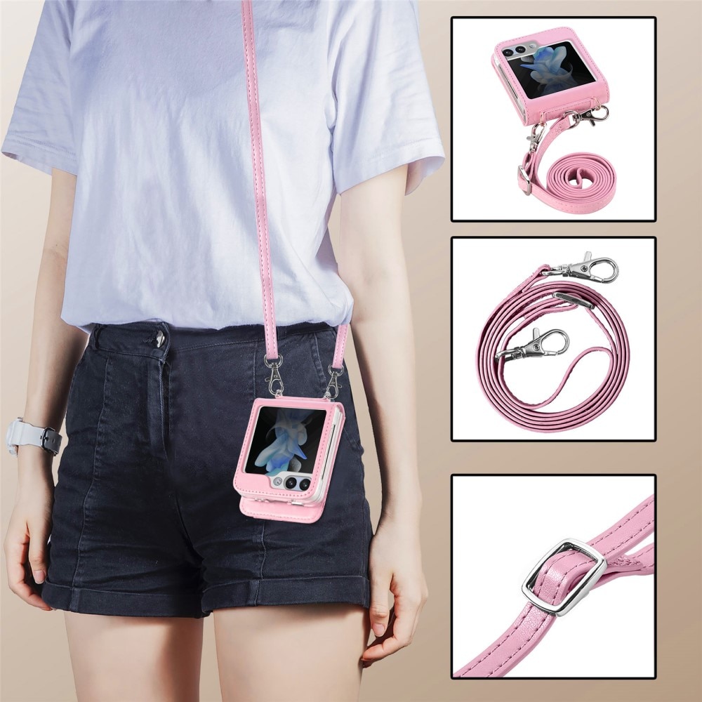 Étui en cuir à papillons pour Samsung Galaxy Z Flip 5, rose