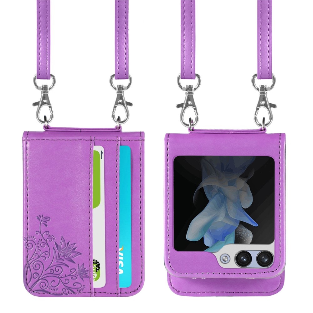 Étui en cuir à papillons pour Samsung Galaxy Z Flip 6, violet