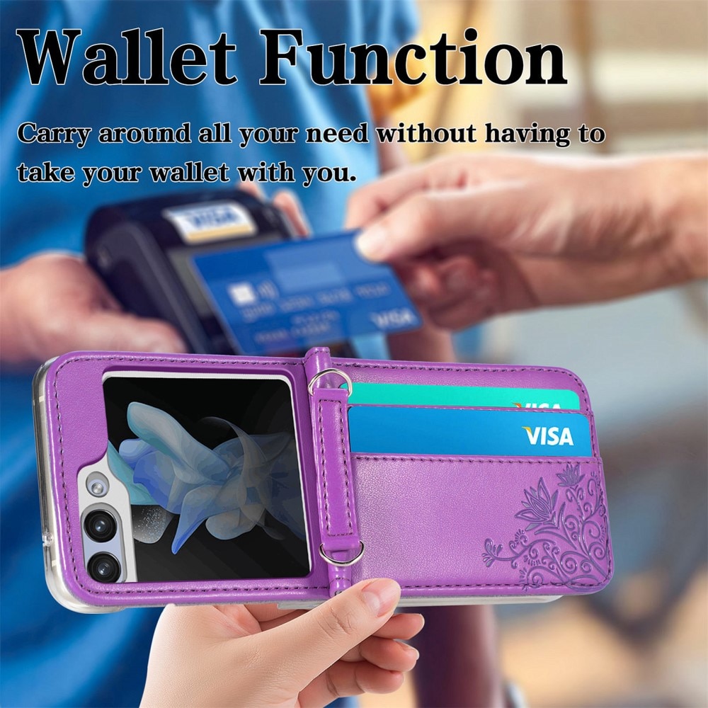 Étui en cuir à papillons pour Samsung Galaxy Z Flip 6, violet
