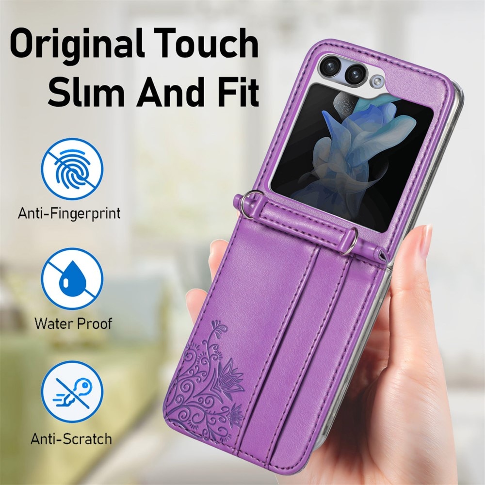 Étui en cuir à papillons pour Samsung Galaxy Z Flip 6, violet