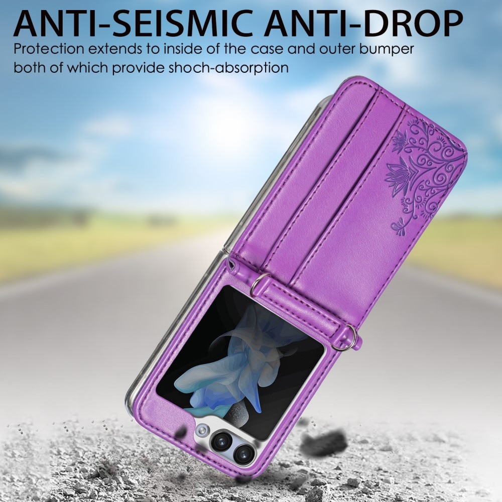 Étui en cuir à papillons pour Samsung Galaxy Z Flip 6, violet