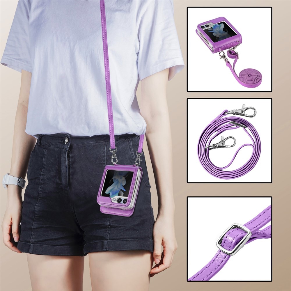 Étui en cuir à papillons pour Samsung Galaxy Z Flip 6, violet