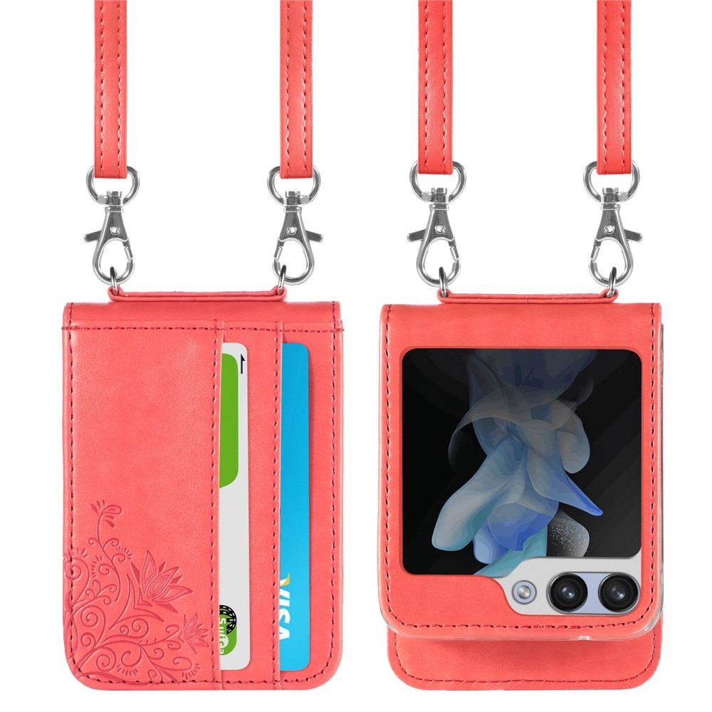 Étui en cuir à papillons pour Samsung Galaxy Z Flip 5, rouge