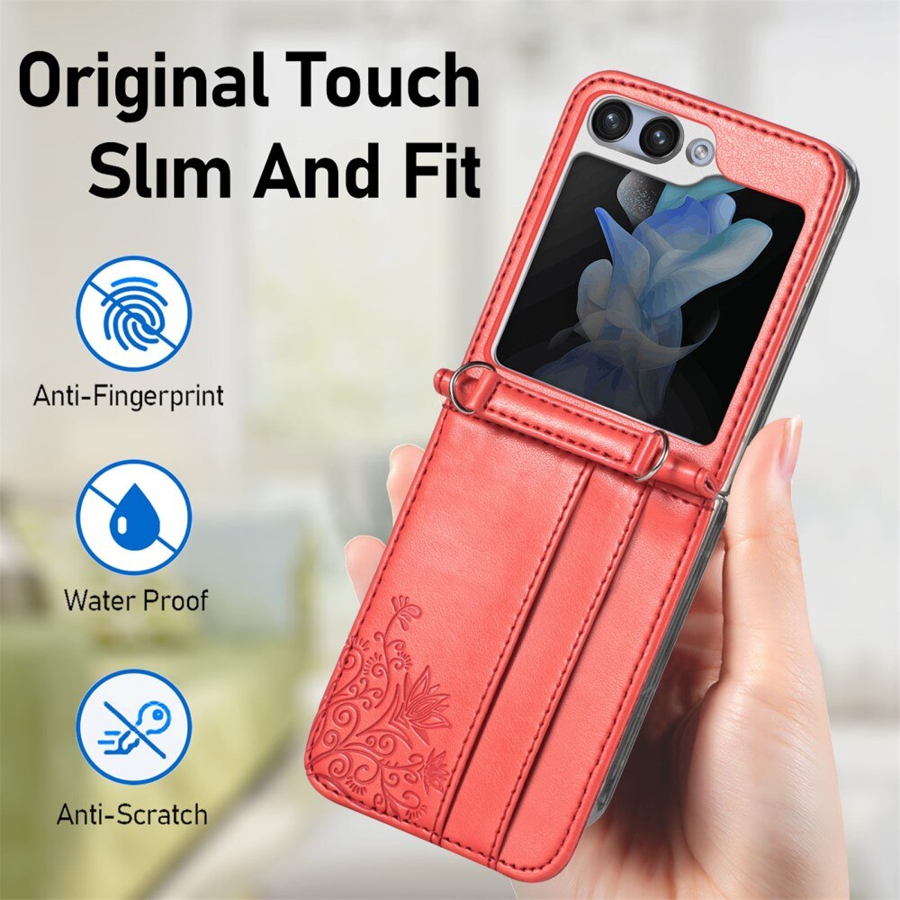 Étui en cuir à papillons pour Samsung Galaxy Z Flip 5, rouge