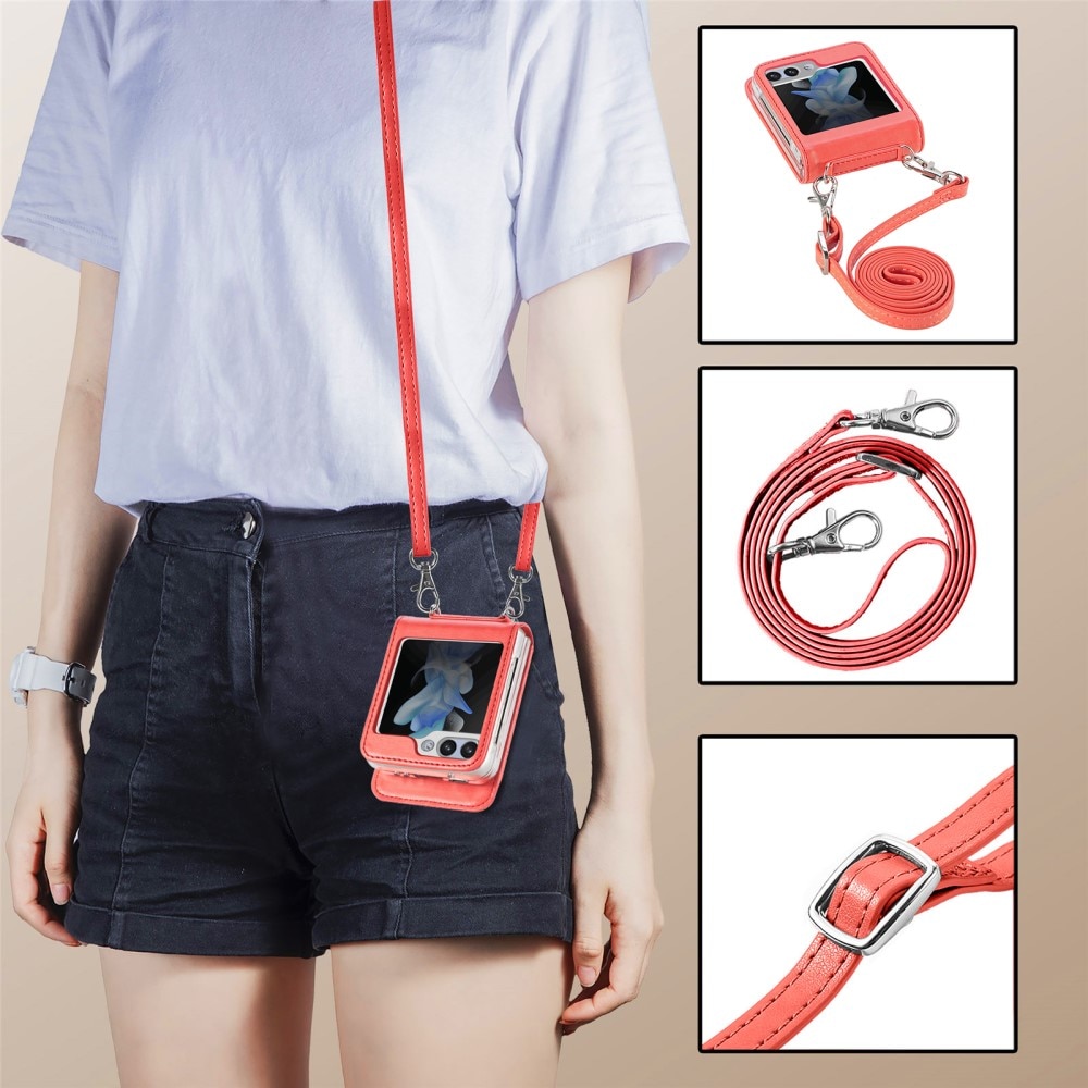 Étui en cuir à papillons pour Samsung Galaxy Z Flip 5, rouge