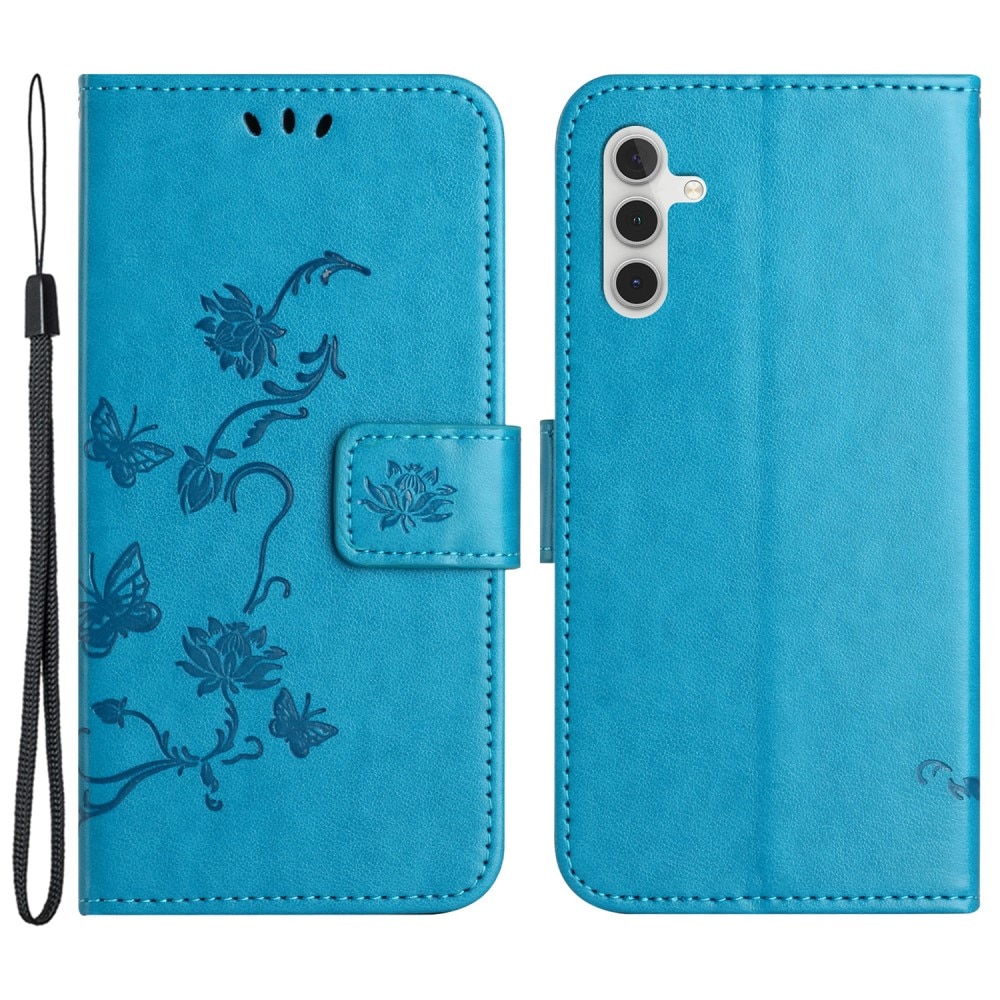Étui en cuir à papillons pour Samsung Galaxy S23 FE, Bleu
