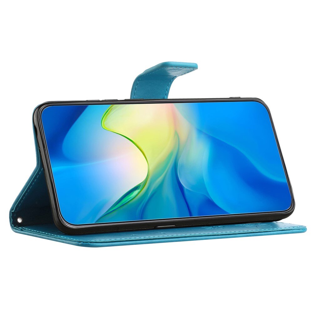 Étui en cuir à papillons pour Samsung Galaxy S23 FE, Bleu