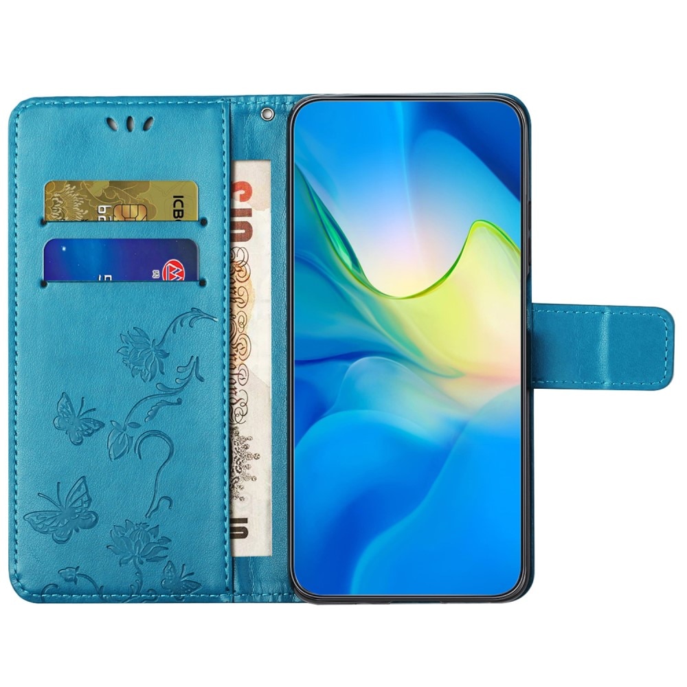 Étui en cuir à papillons pour Samsung Galaxy S23 FE, bleu