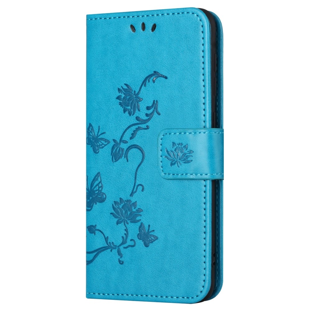 Étui en cuir à papillons pour Samsung Galaxy S23 FE, bleu