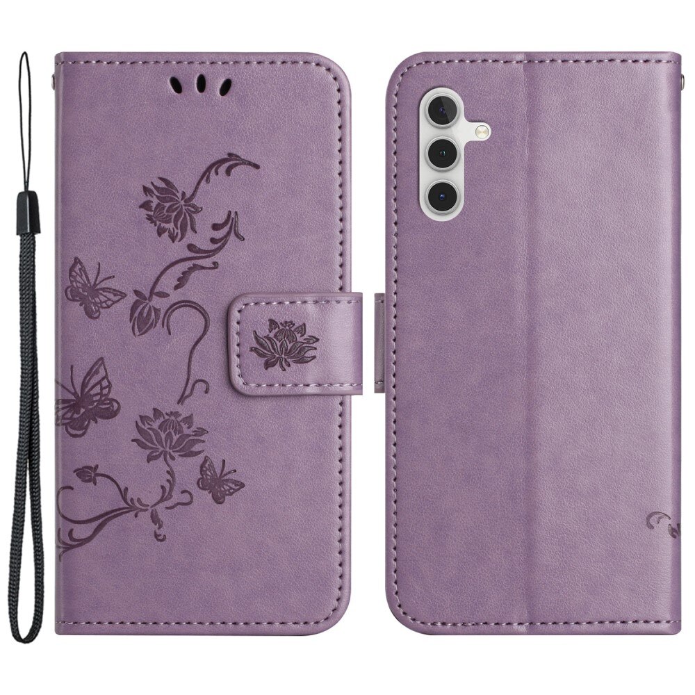 Étui en cuir à papillons pour Samsung Galaxy S23 FE, violet