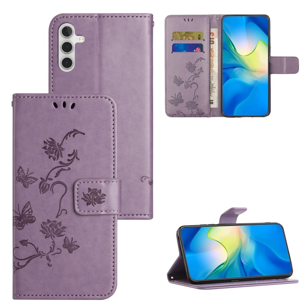Étui en cuir à papillons pour Samsung Galaxy S23 FE, violet