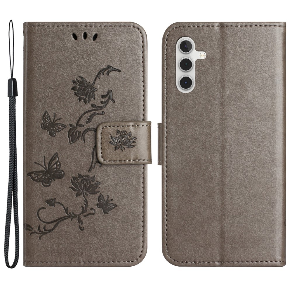 Étui en cuir à papillons pour Samsung Galaxy S23 FE, Gris