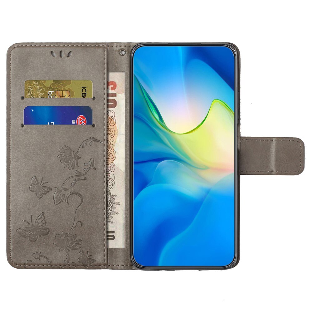 Étui en cuir à papillons pour Samsung Galaxy S23 FE, Gris