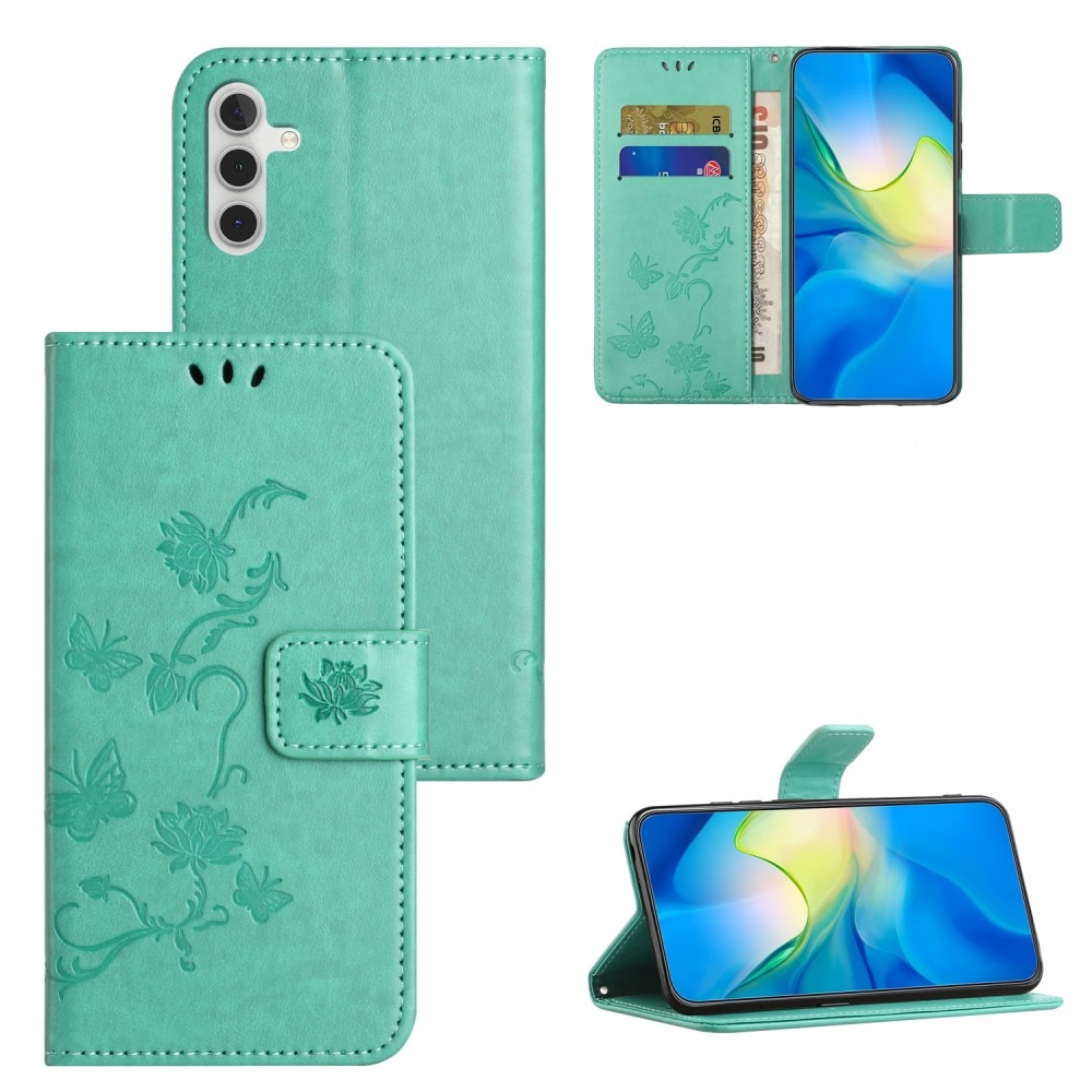 Étui en cuir à papillons pour Samsung Galaxy S23 FE, Vert