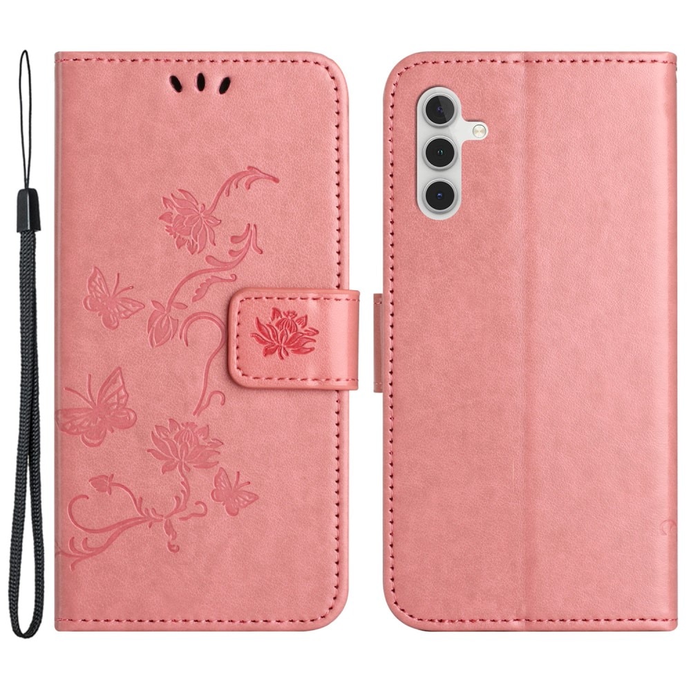 Étui en cuir à papillons pour Samsung Galaxy S23 FE, rose