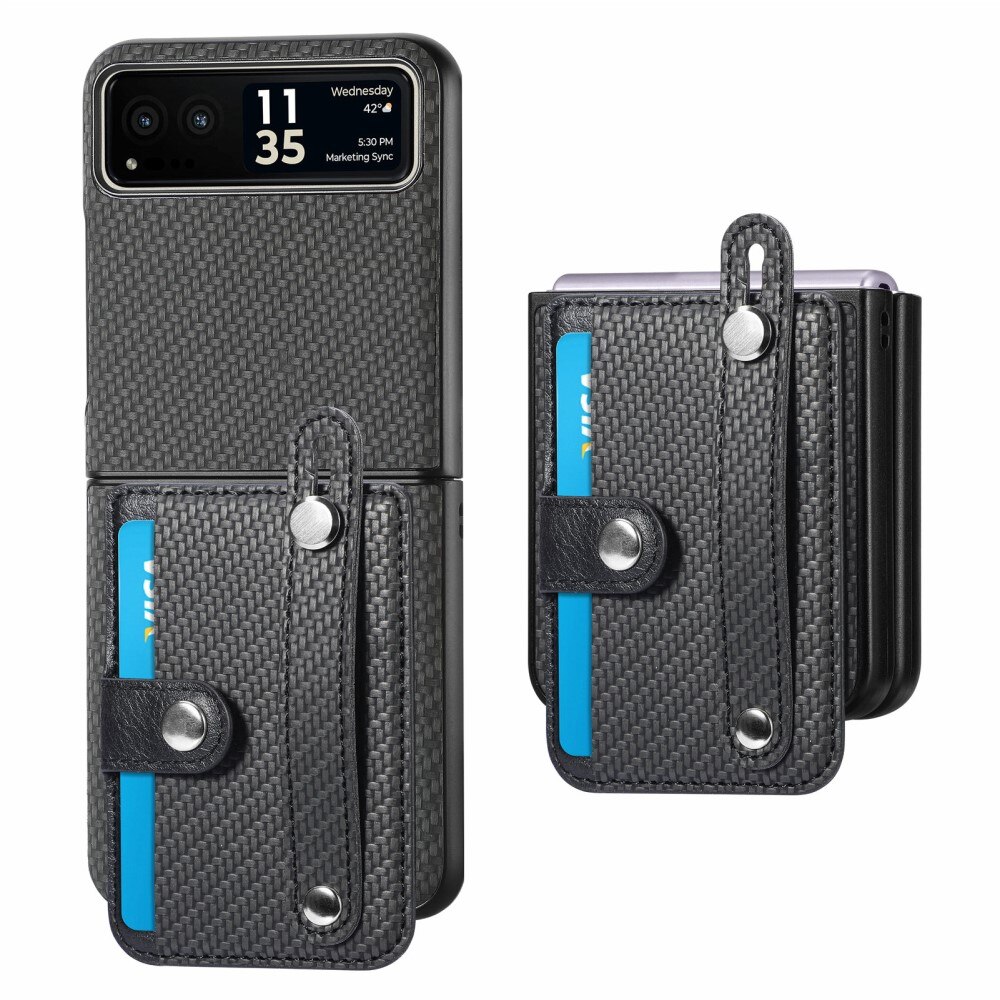 Coque en Cuir à cartes + Finger Strap Motorola Razr 40, noir