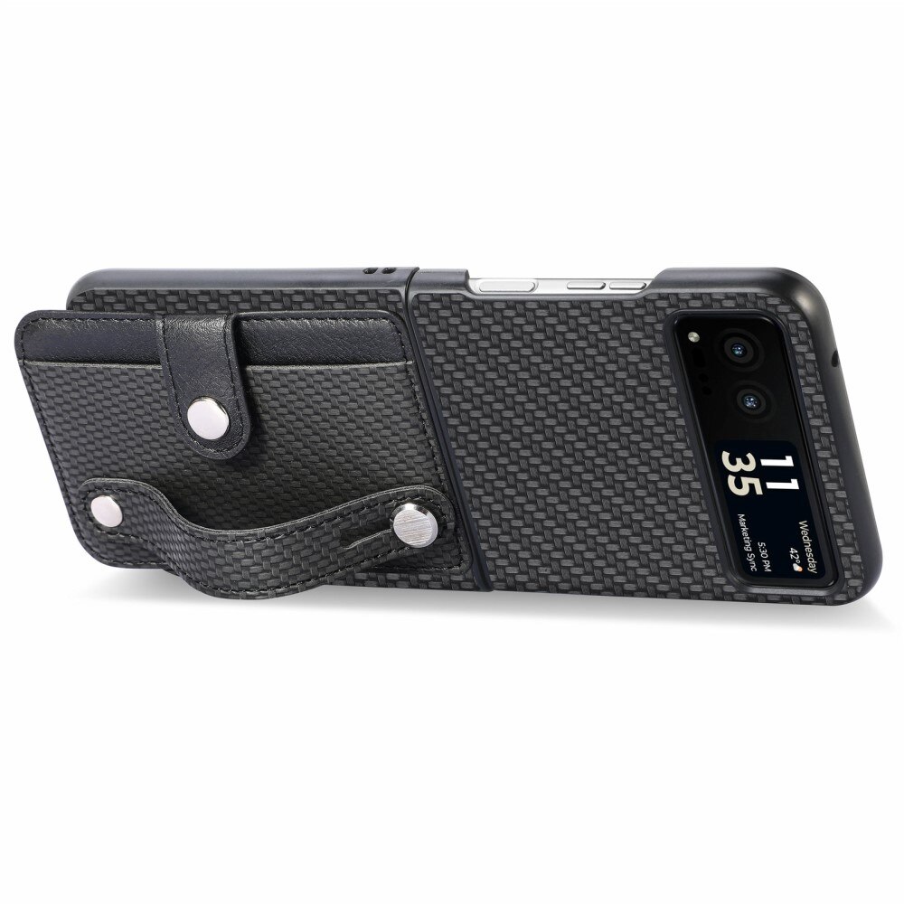 Coque en Cuir à cartes + Finger Strap Motorola Razr 40, noir