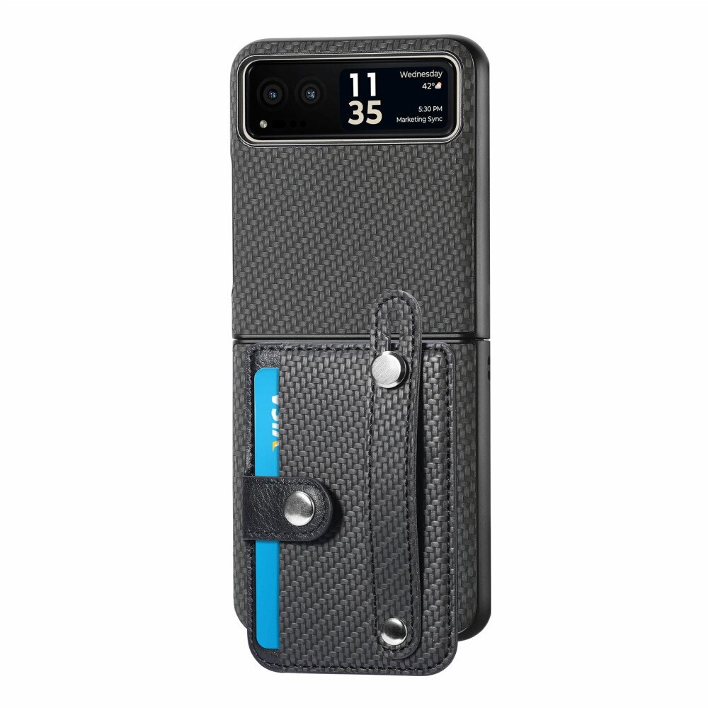 Coque en Cuir à cartes + Finger Strap Motorola Razr 40, noir