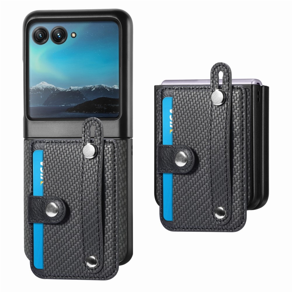 Coque en Cuir à cartes + Finger Strap Motorola Razr 40 Ultra, noir