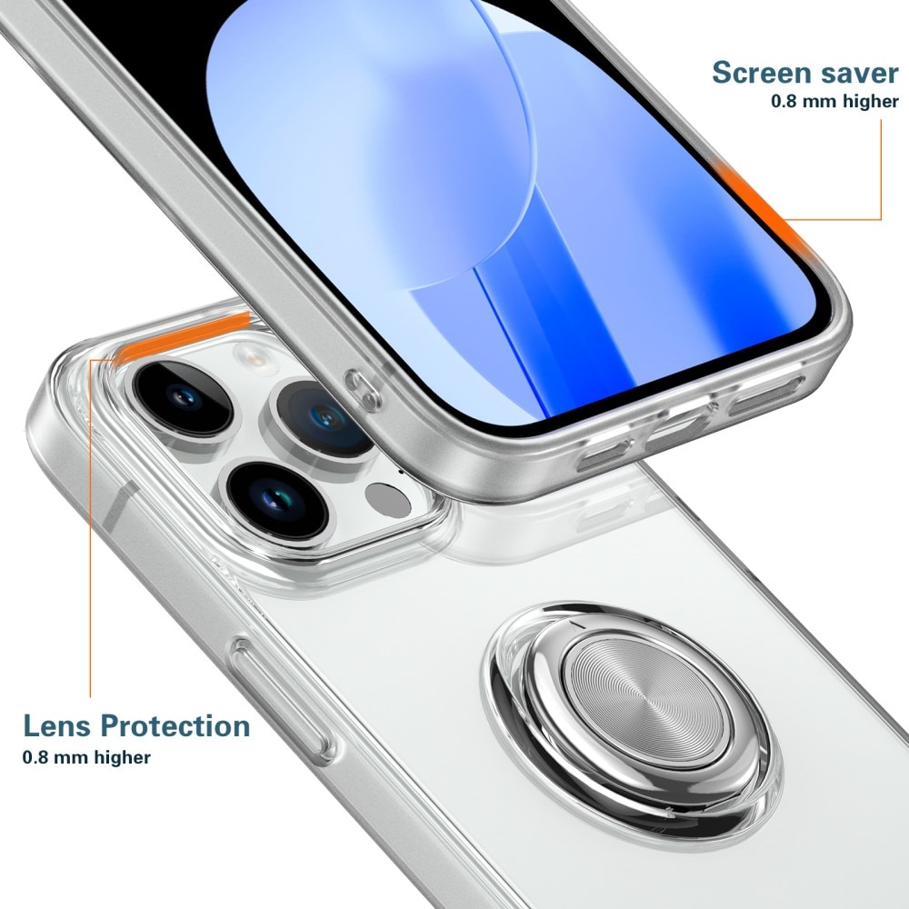 Coque Finger Ring Kickstand iPhone 15, transparent