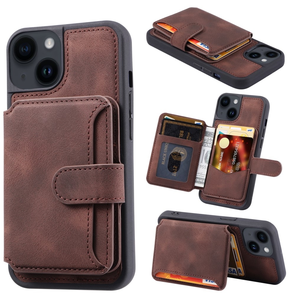 Coque porte-cartes Multi-slot anti-RFID iPhone 15 Plus, marron