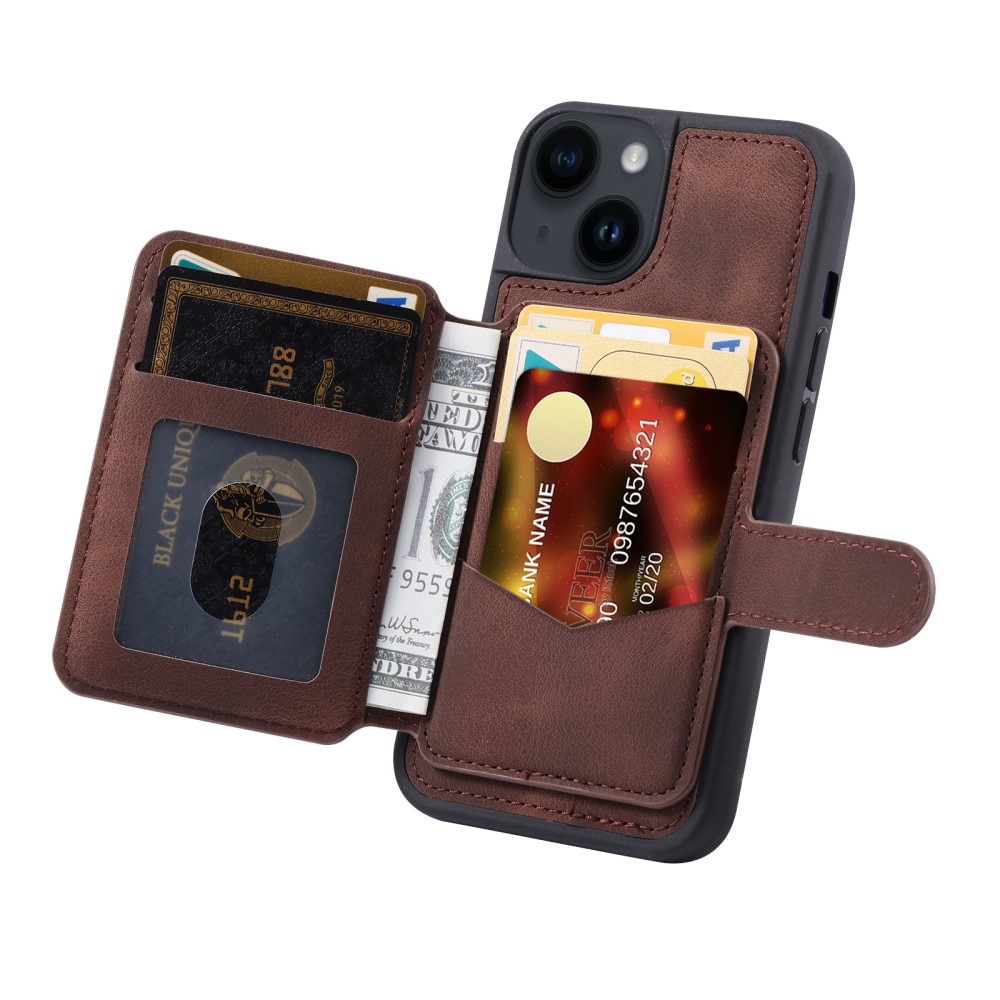 Coque porte-cartes Multi-slot anti-RFID iPhone 15 Plus, marron