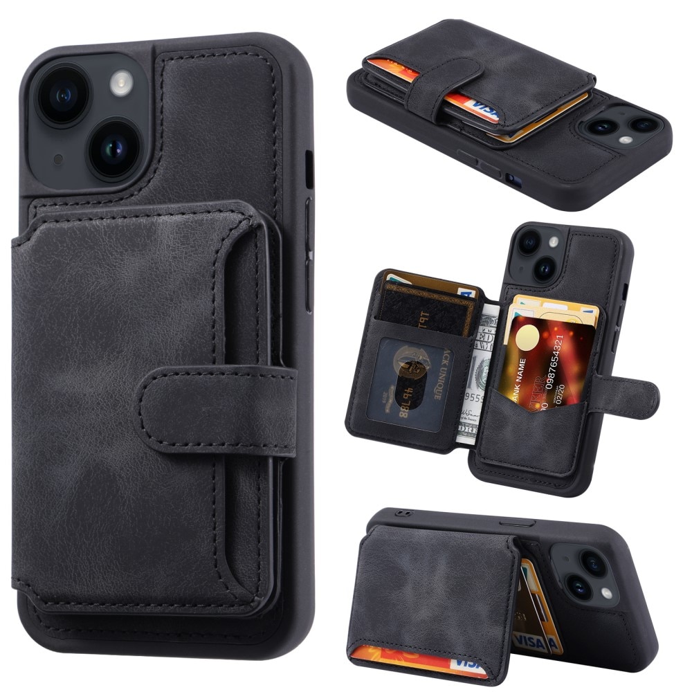 Coque porte-cartes Multi-slot anti-RFID iPhone 15 Plus, noir