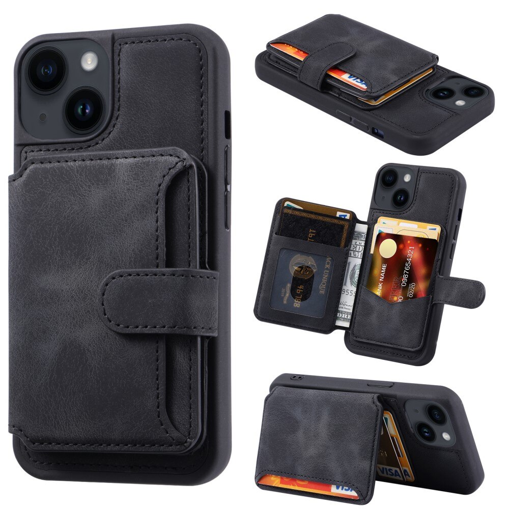 Coque porte-cartes Multi-slot anti-RFID iPhone 15, noir