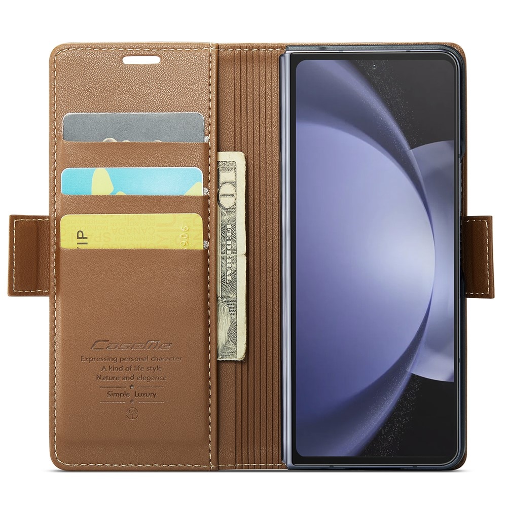 Étui portefeuille mince anti-RFID Samsung Galaxy Z Fold 5, marron